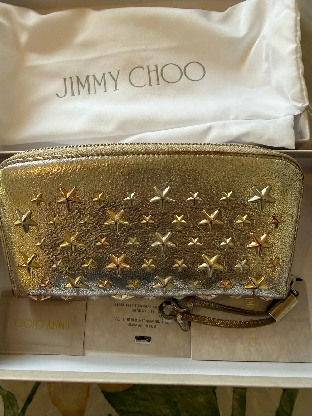 Jimmy Choo Metallic Star-Embellished Wallet- gold Color / gold tone hardware